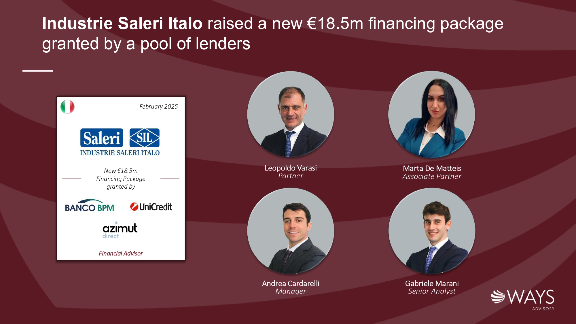 Il Gruppo Saleri scommette sull’elettrico con il supporto di lenders istituzionali