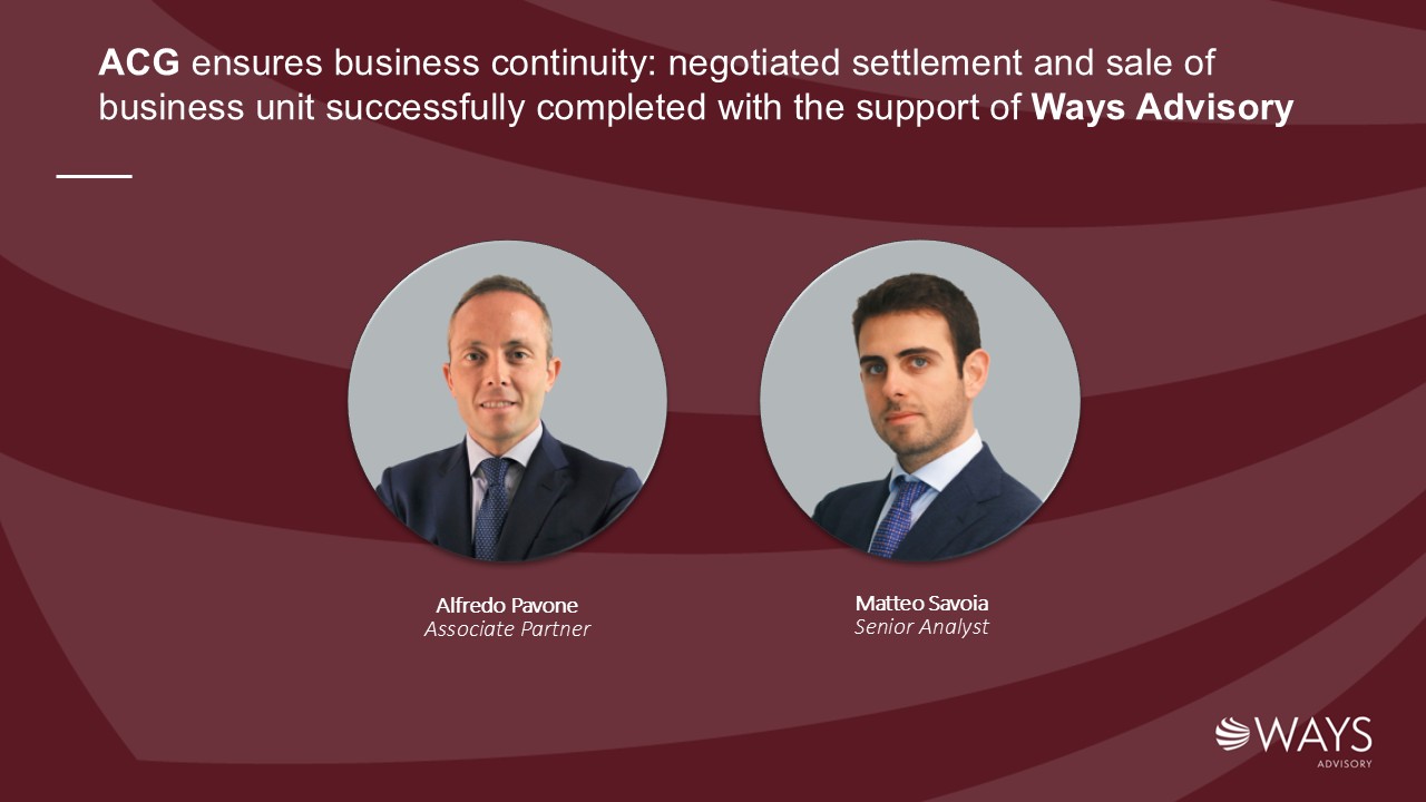 ACG ensures business continuity: negotiated settlement and sale of business unit successfully completed with the support of Ways Advisory